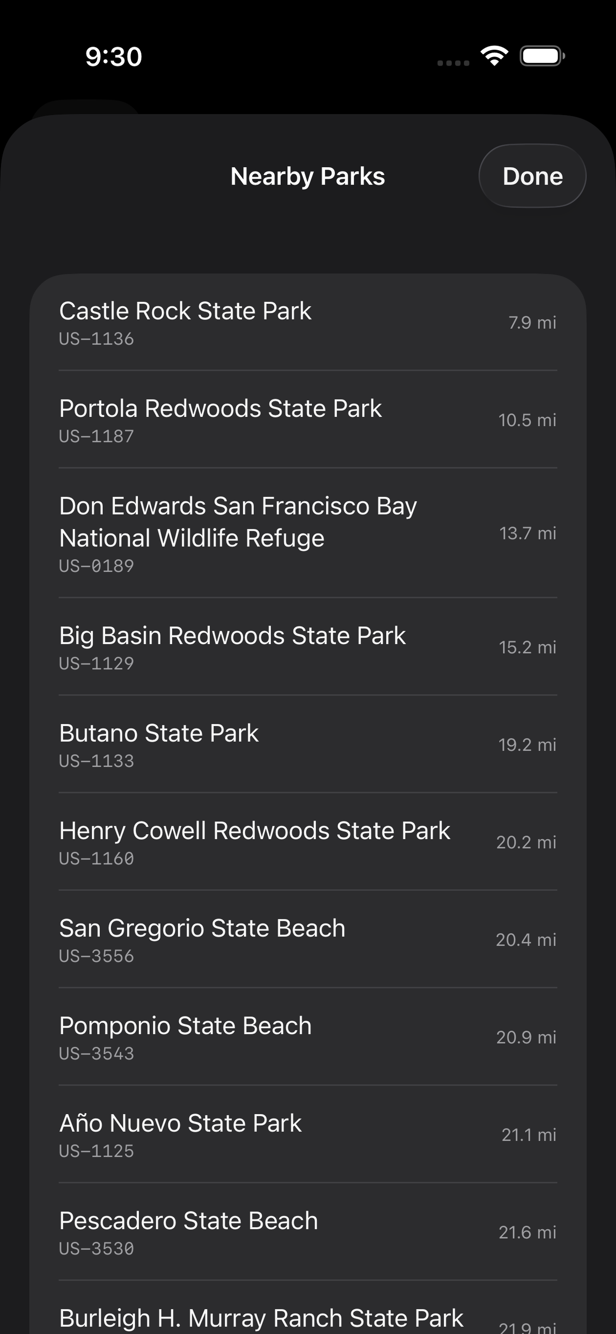 POTA Park List