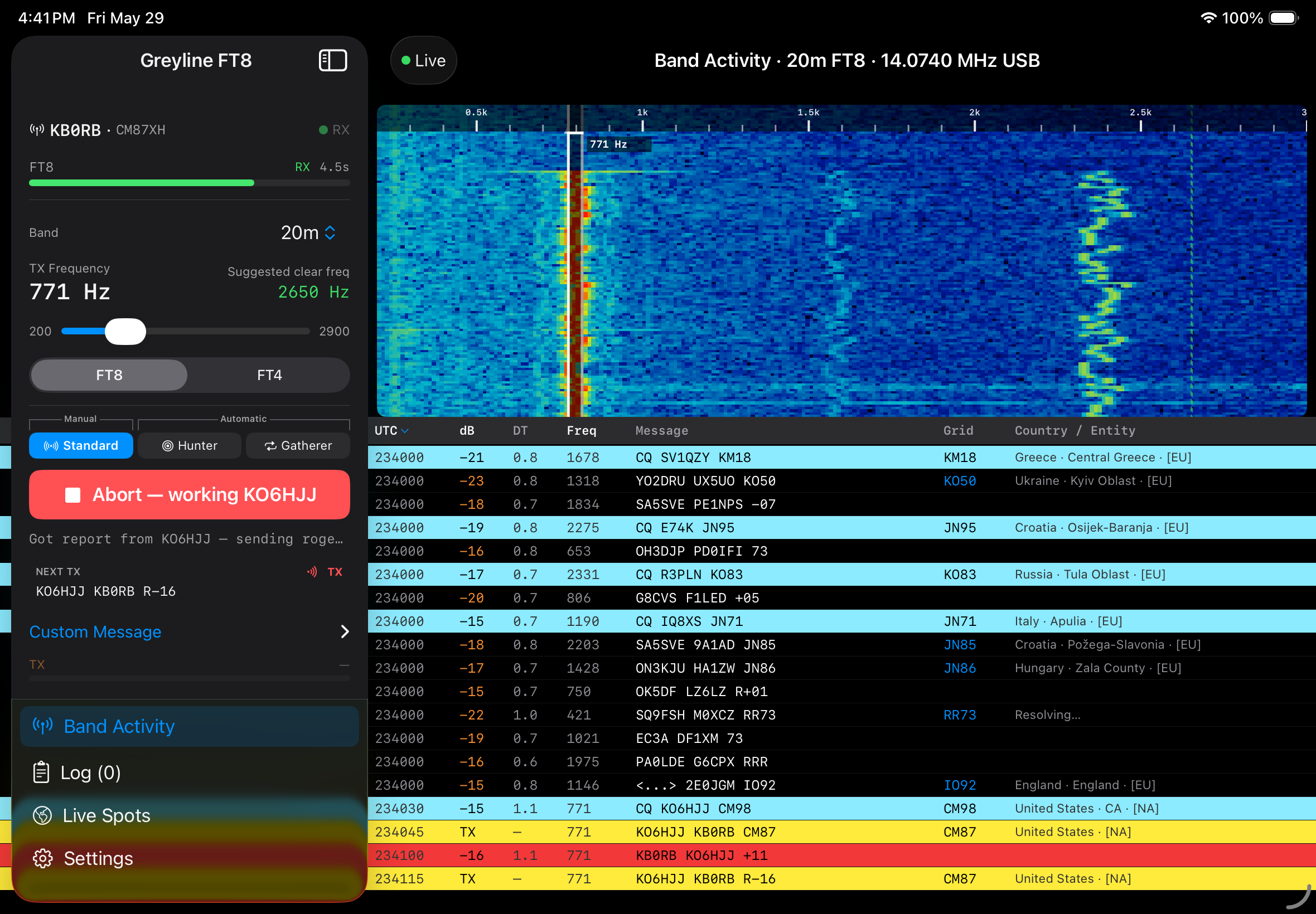 Greyline FT8 main screen